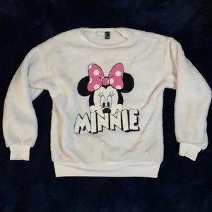 Minnie Mouse fuzzy, small, white, sweater